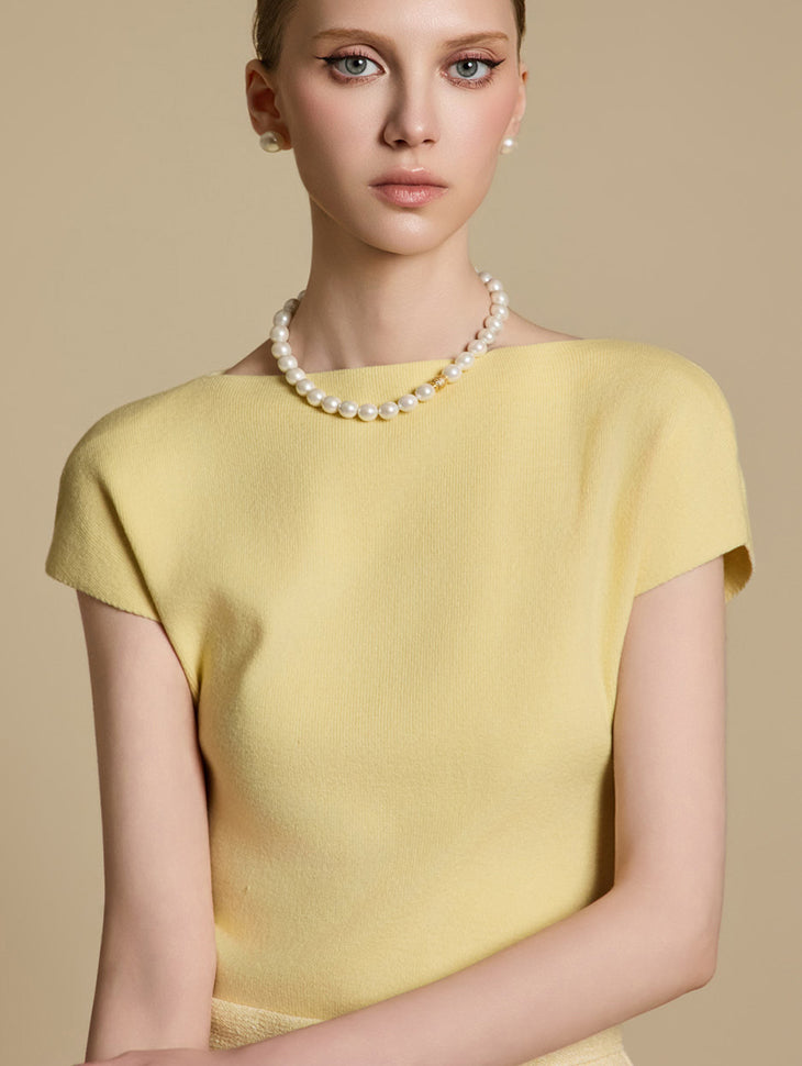 E3783 キャップスリーブニットトップス