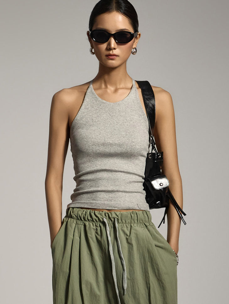 E3804 ホルターネック ノースリーブ トップス