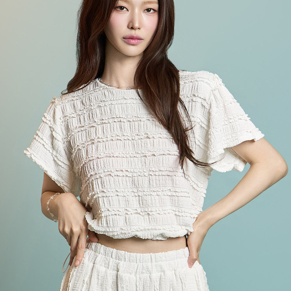 E3841 荷叶边短款上衣