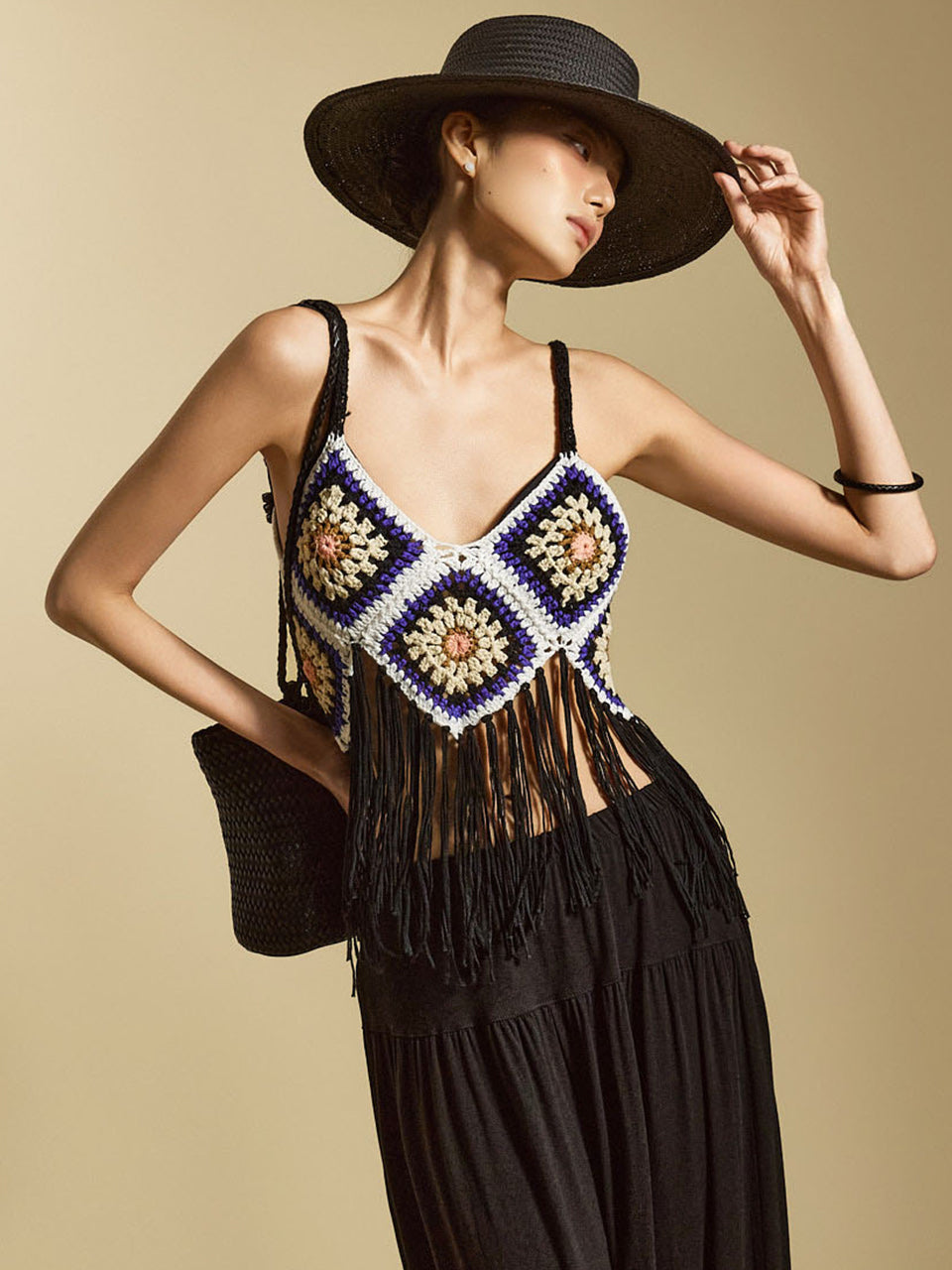 E3852 クロシェ編みノースリーブトップス