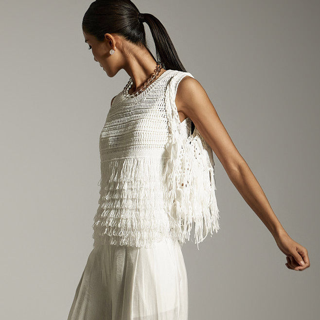 E3882 Fringe Knit Top