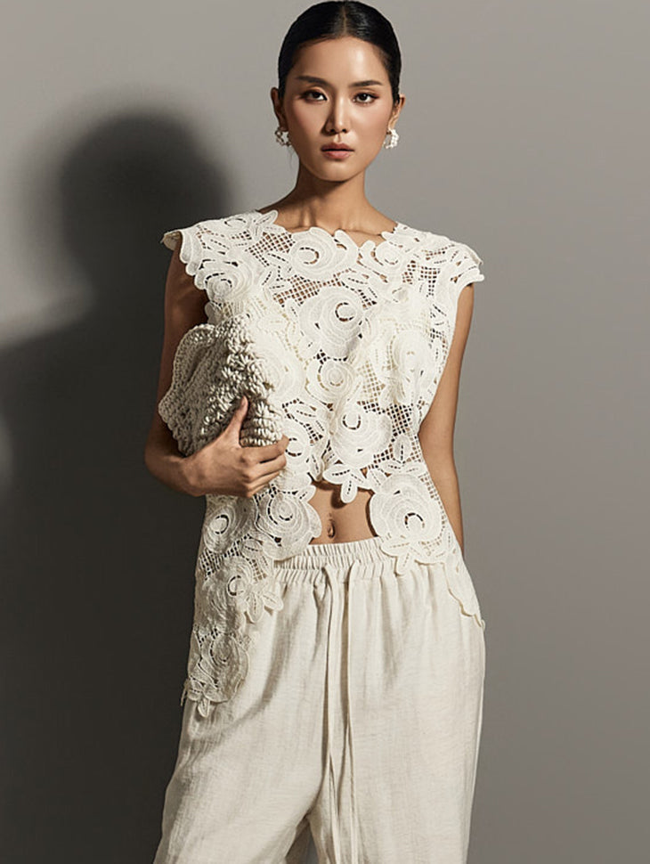 E3887 钩针不对称上衣