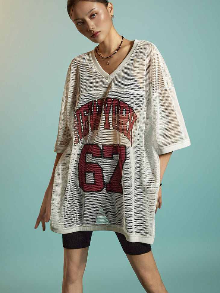 E3919 Mesh Lettering Top