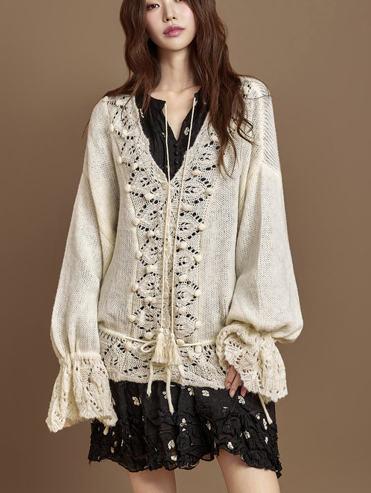 J2875 Eyelet Knit Cardigan