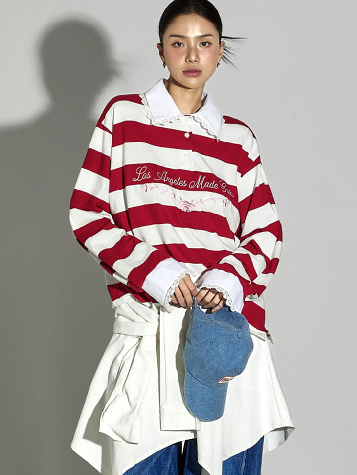 E4011 Striped Collar Top