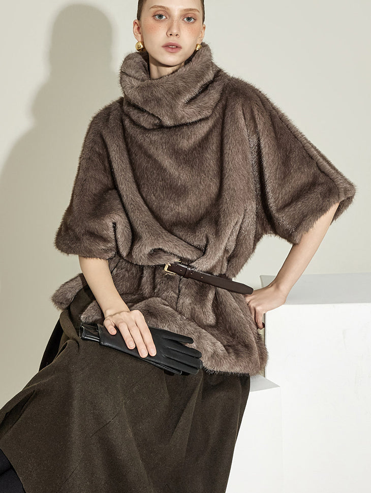 E9036 High-Neck Fur Top