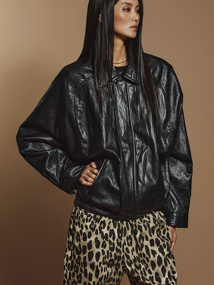 J2377 レザーオーバーサイズジャンパージャケット