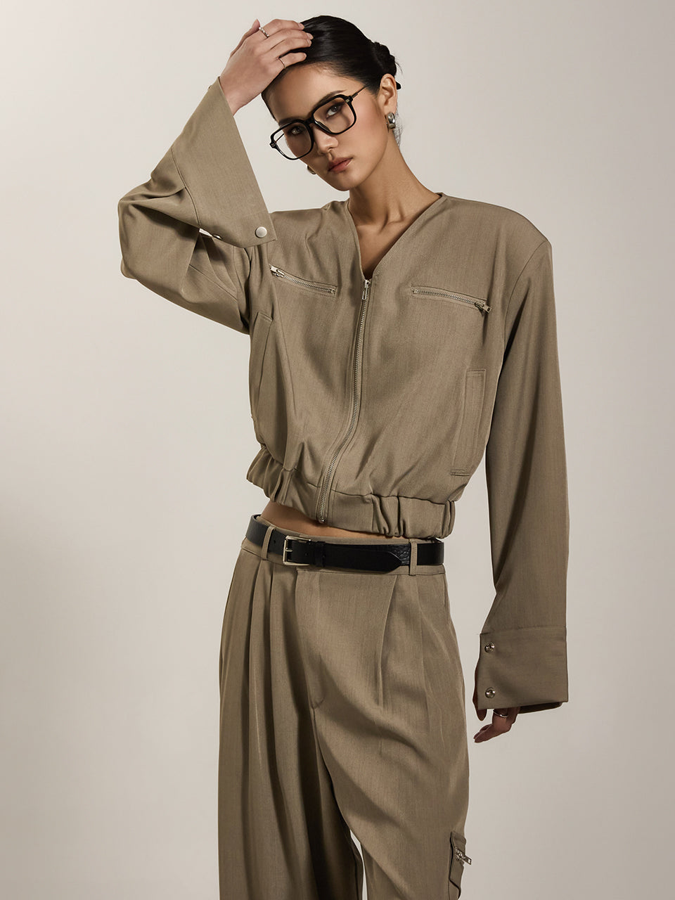 J2677 ジップ クロップド ジャケット