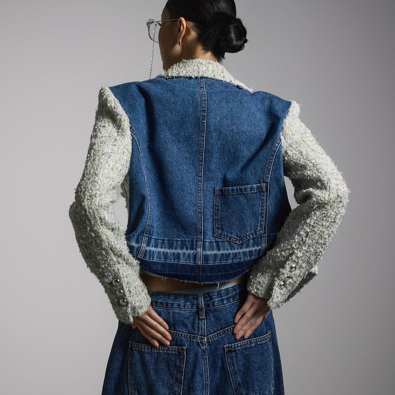 J2714 粗花呢牛仔夹克