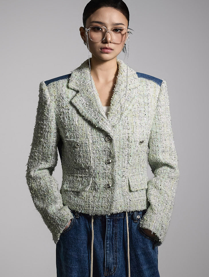 J2714 粗花呢牛仔夹克