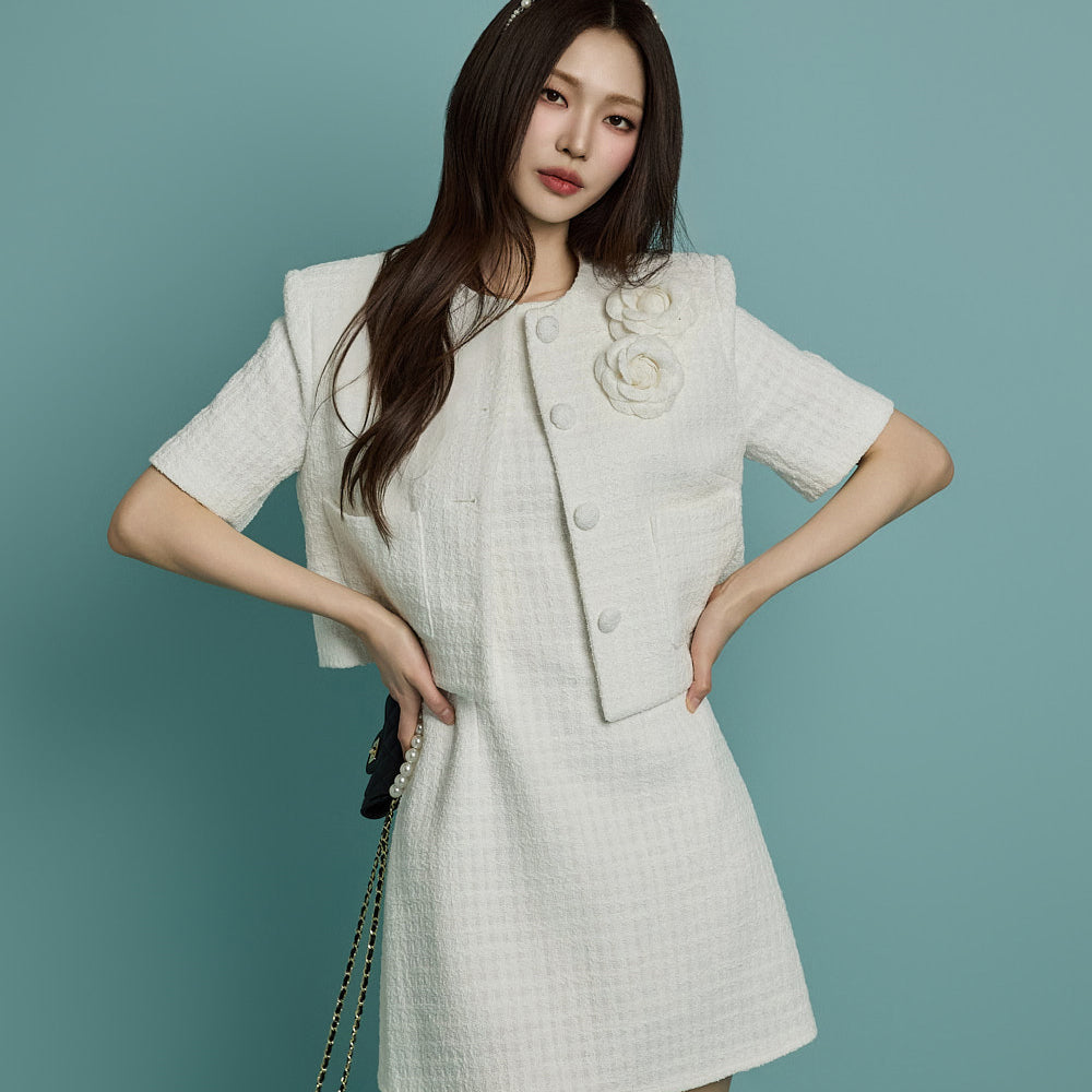 J2722 コサージュ付きツイードジャケット