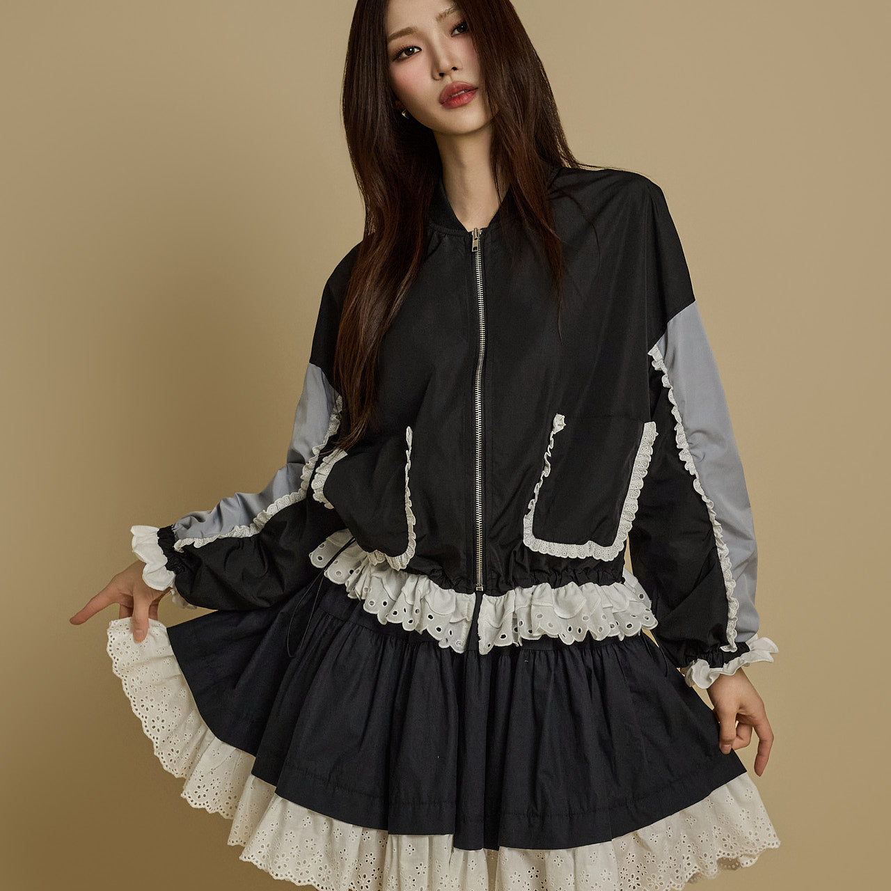 J2723 Contrast Color Lace Jacket