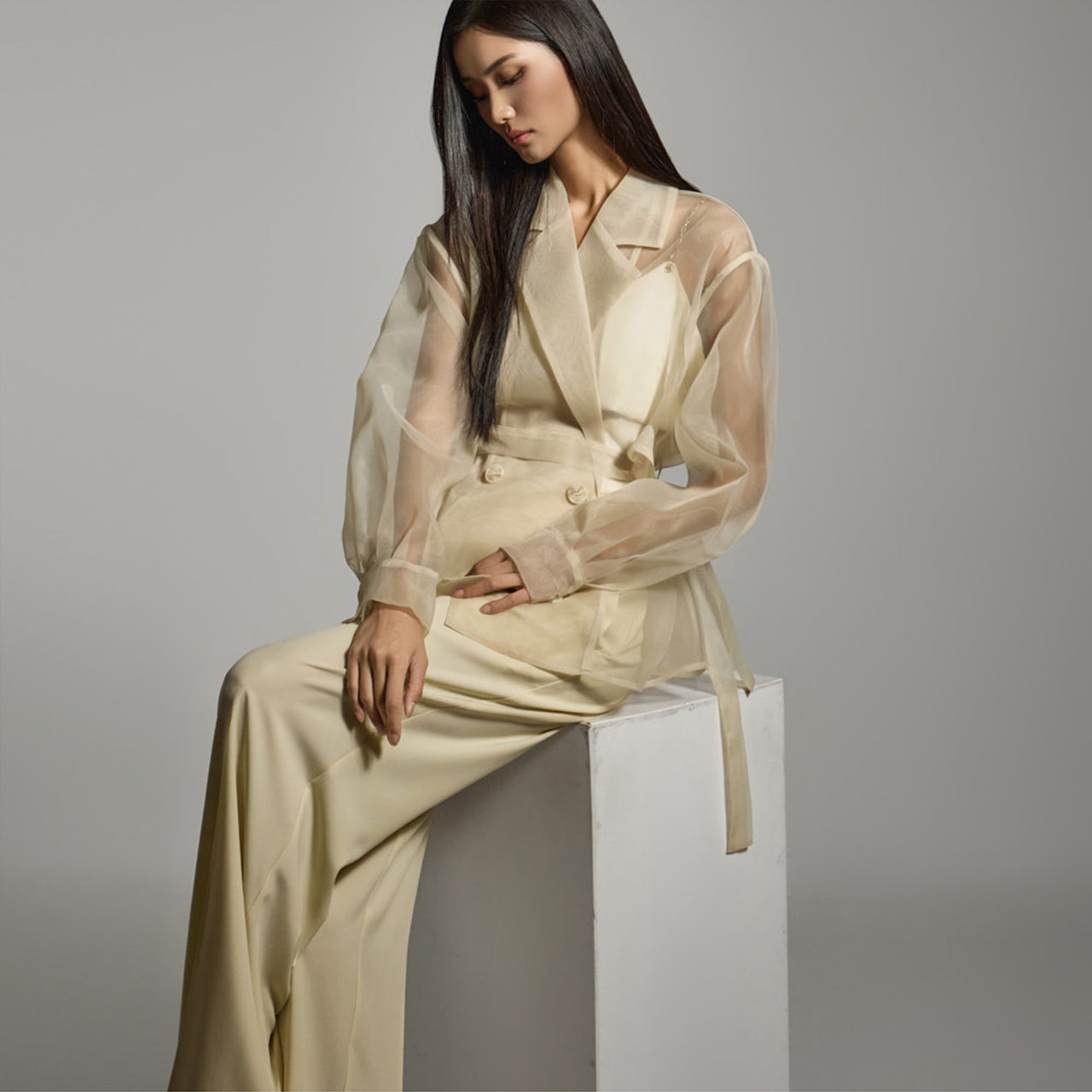 J2745 ベルト付きオーガンザジャケット