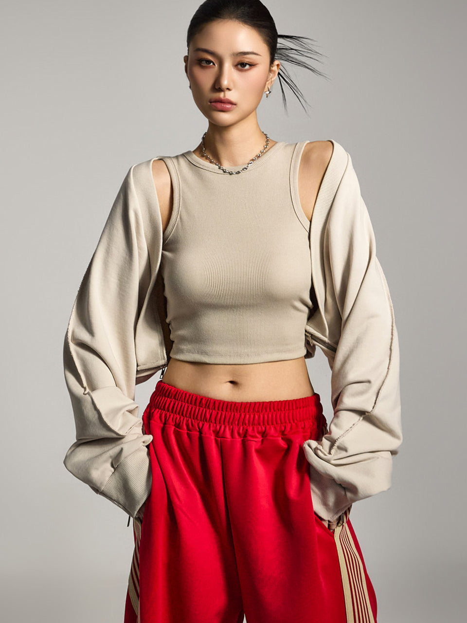 J2755 ジッパーボレロカーディガン