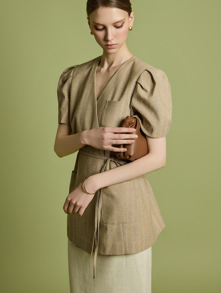 J2771 Linen Puff Sleeve Jacket