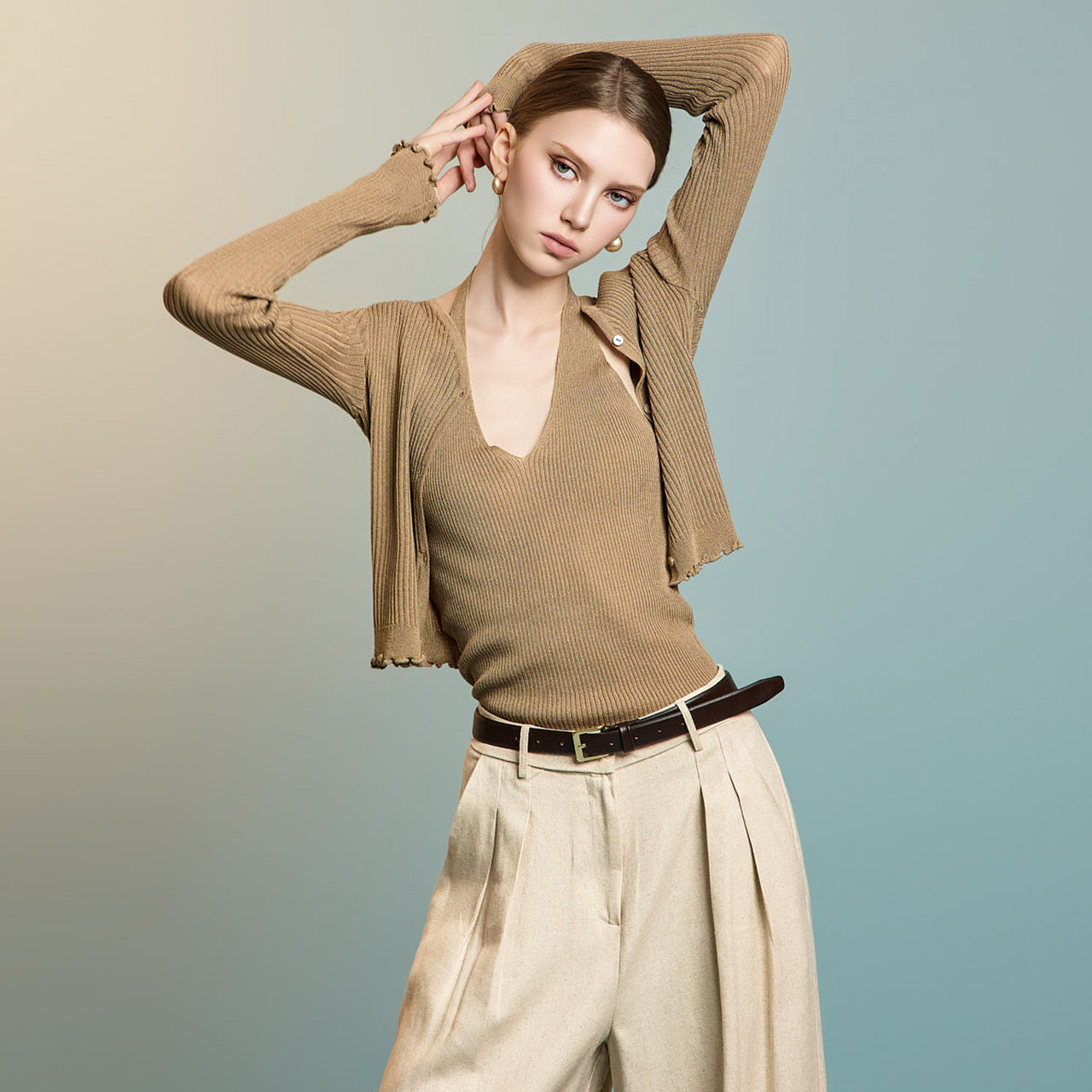 J2788 ホルターネック ノースリーブ セット カーディガン