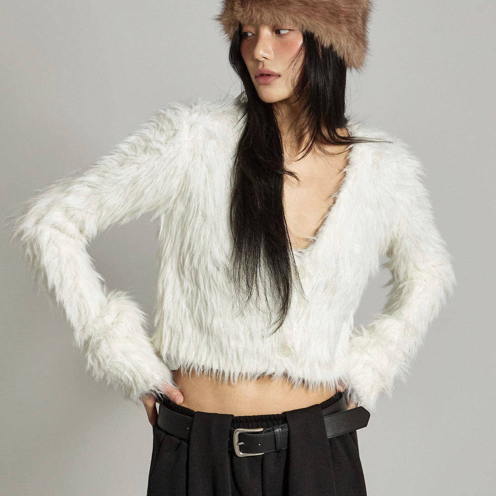 J2973 Fur Crop Cardigan