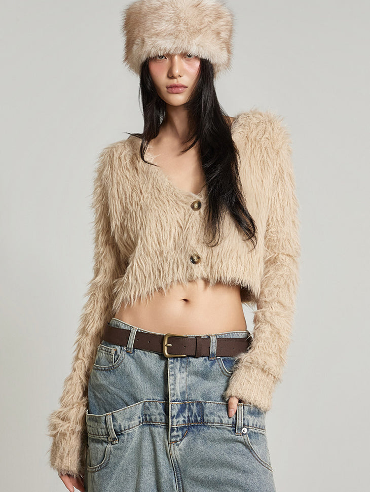 J2973 Fur Crop Cardigan