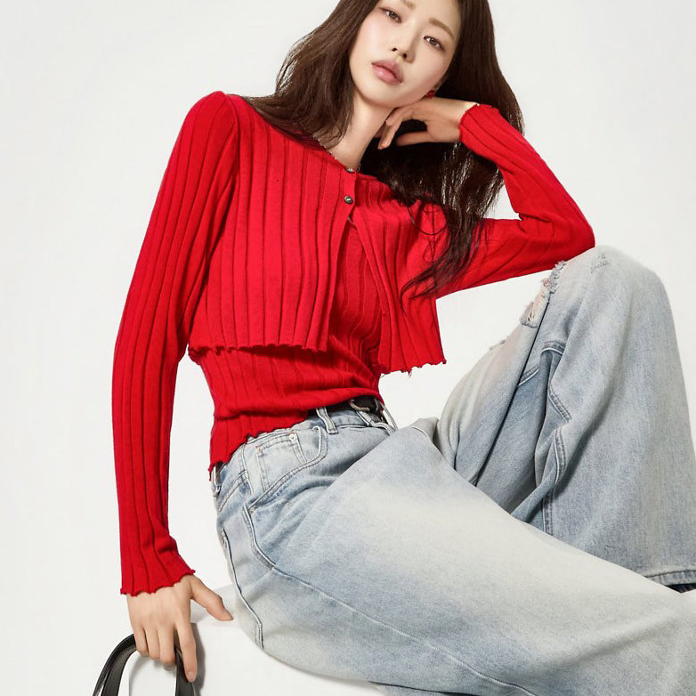 J3167 Sleeveless Cardigan Set