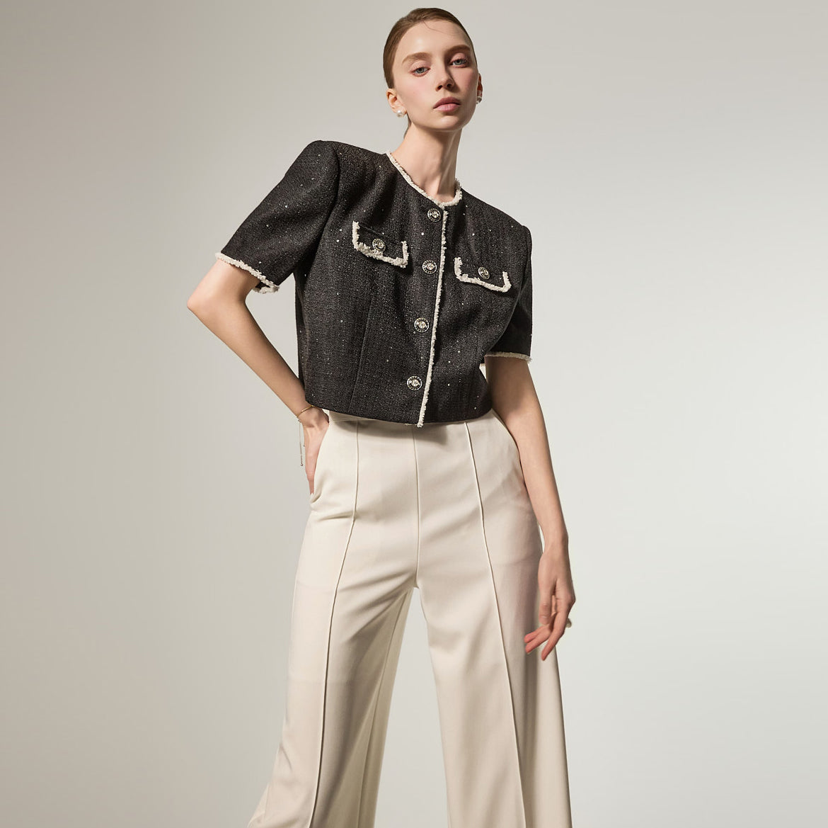 J3176 ツイード コントラスト ジャケット