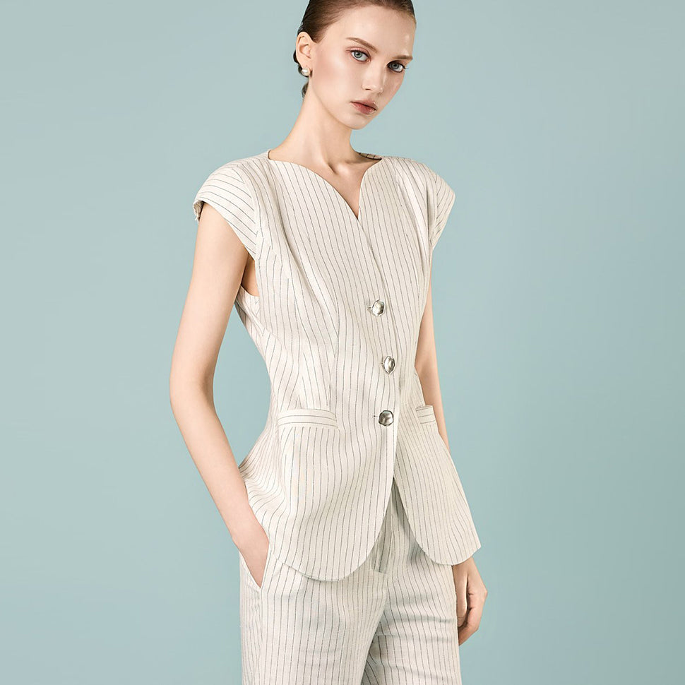 J3222 Linen Cap Sleeve Vest