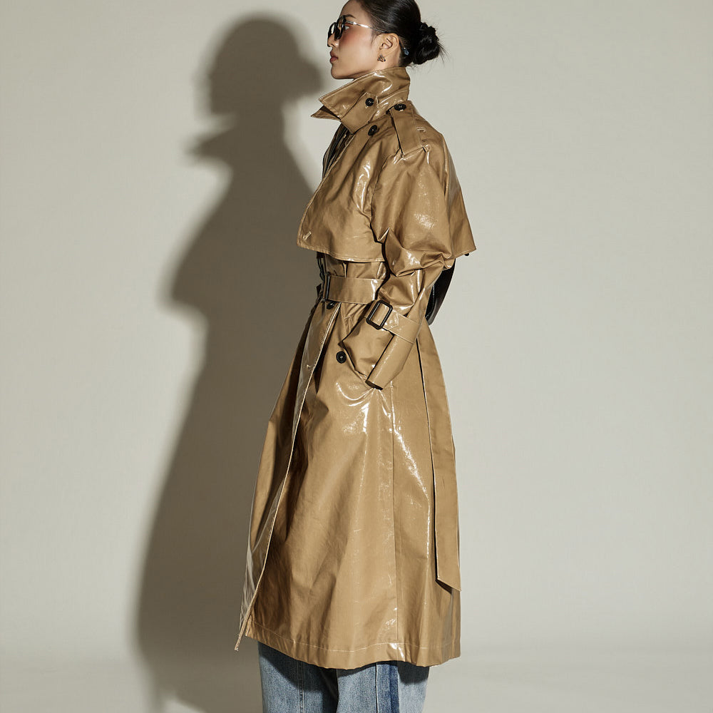 J9257 Belted Patent Leather Trench Coat