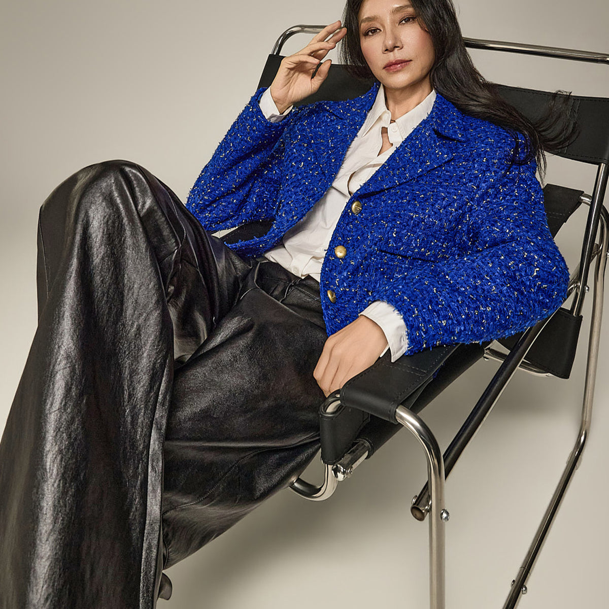 J9353 金色鈕扣粗花呢外套
