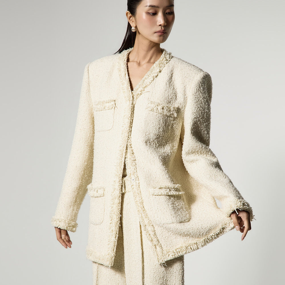 J9365 Fringe Tweed Jacket