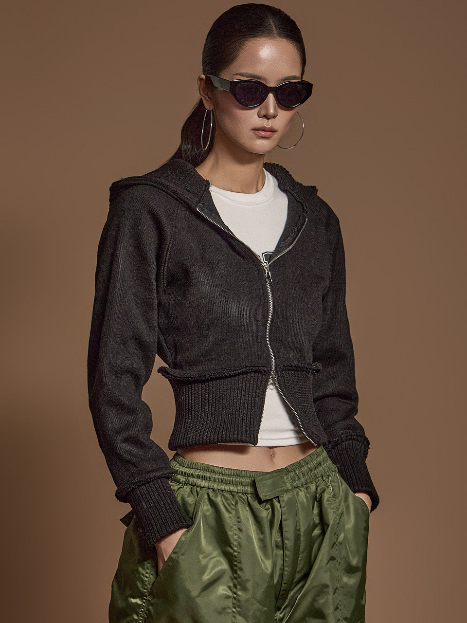 J2574 针织拉链连帽衫