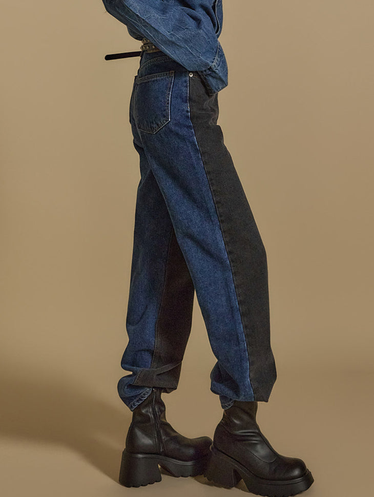 PJ553 Fleece-lined Contrast color Jeans