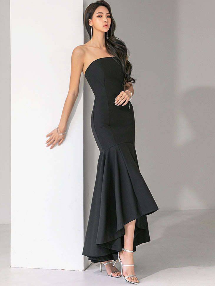 D9327 抹胸鱼尾不平衡连衣裙
