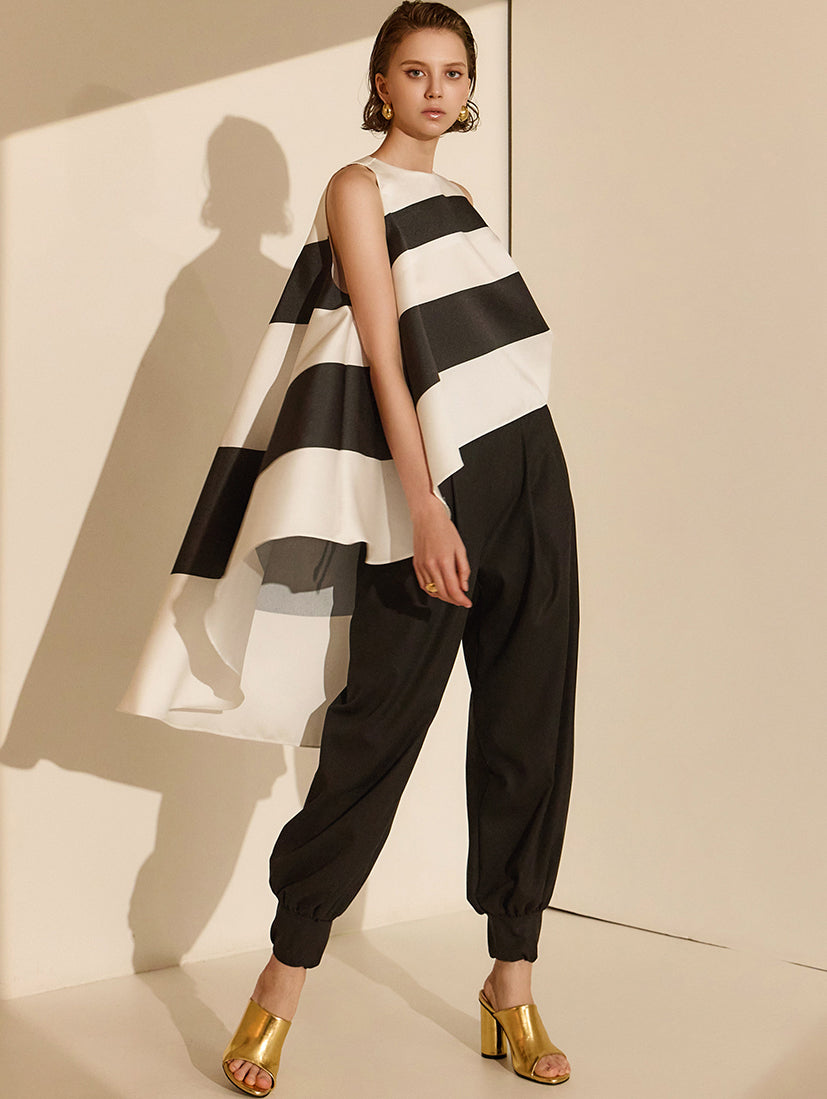 B9153 光面条纹无袖衬衫