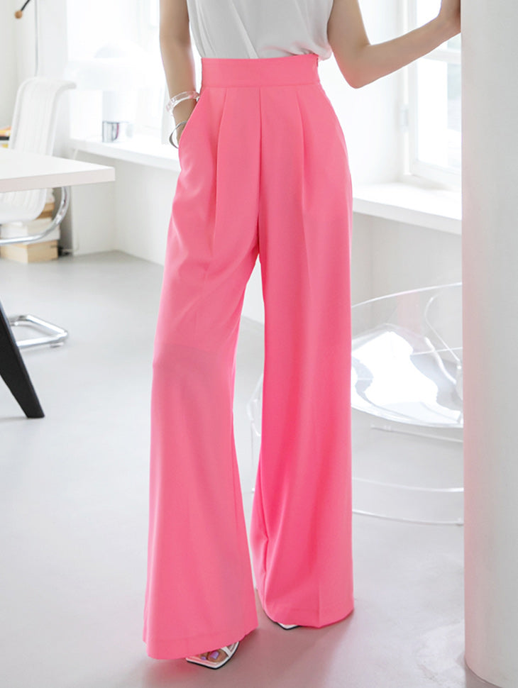 P9081 High Waist Pintuck Wide Slacks