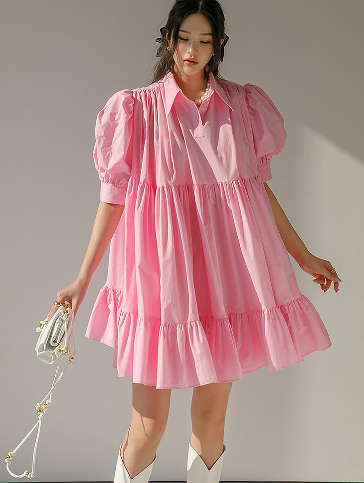 D4397 大灯笼袖迷你连衣裙