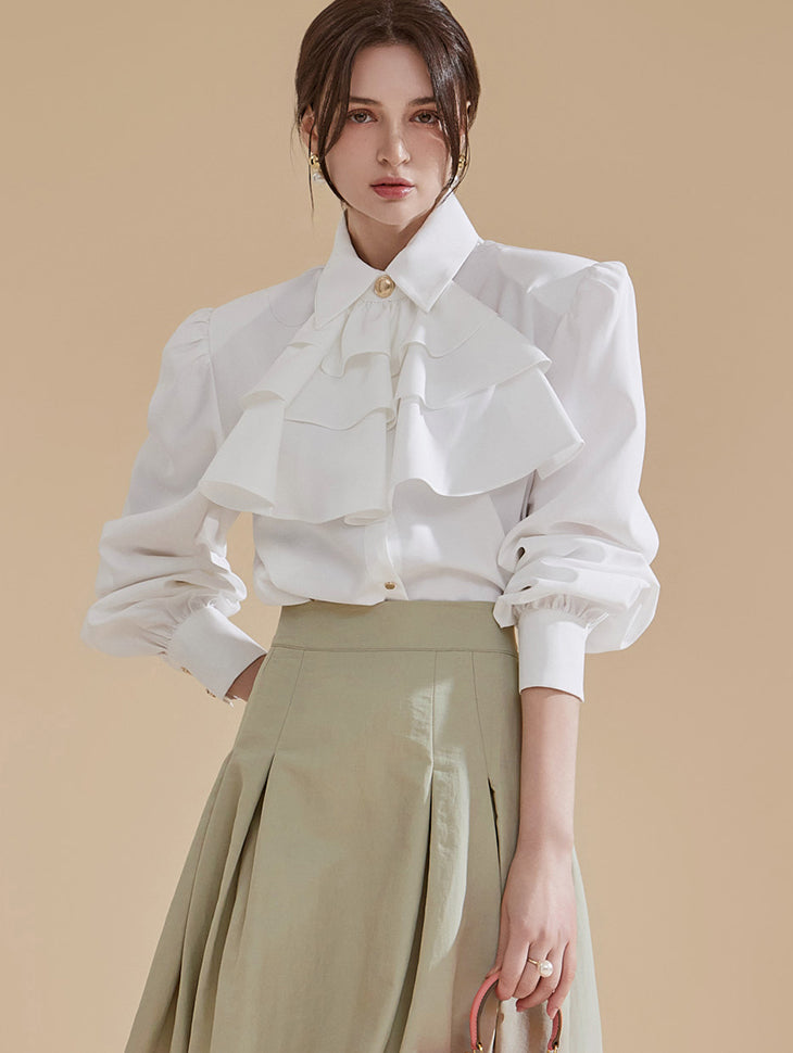 B2921 荷叶边点衬衫