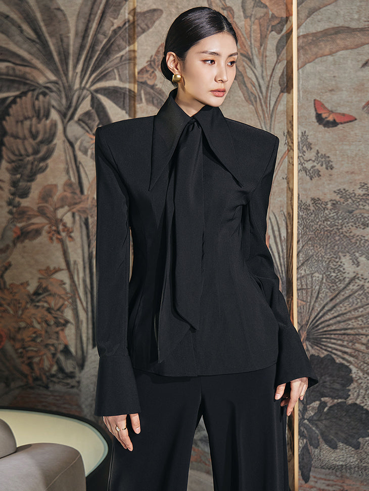 B9139 纽扣垫肩衬衫(围巾套装)