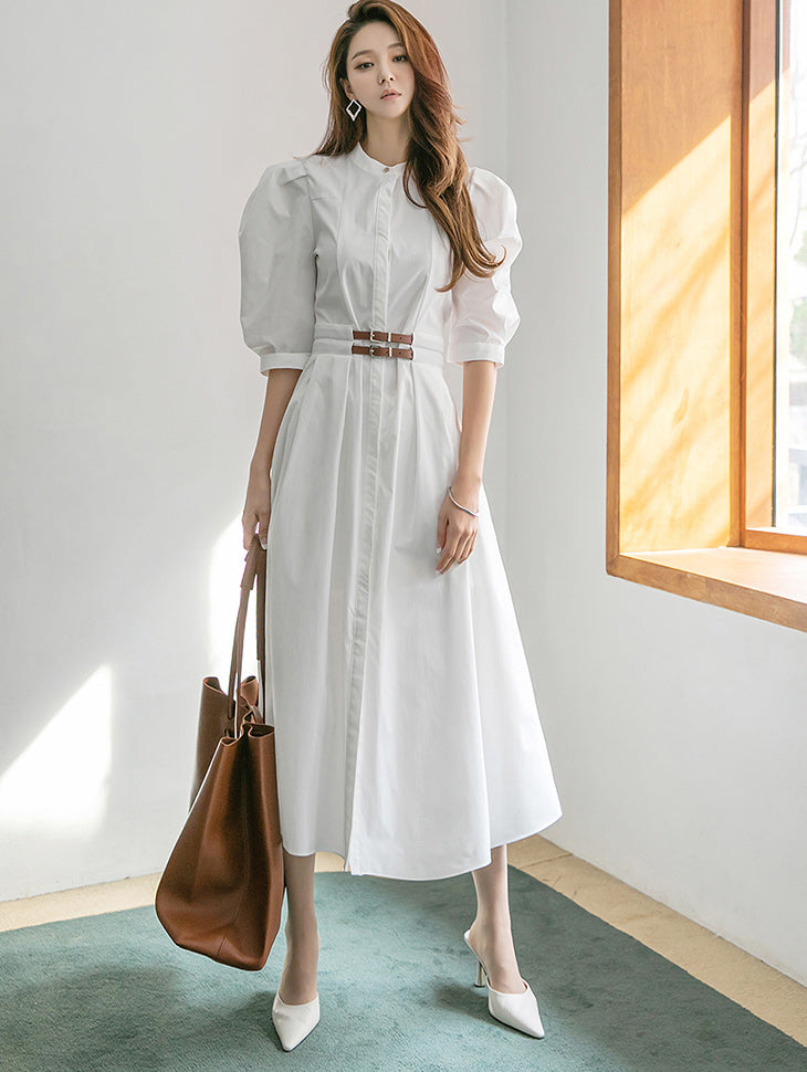 D4188 ベルト付きシャツドレス