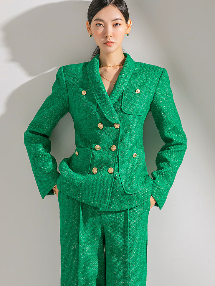 J1616 花呢披肩领双扣夹克