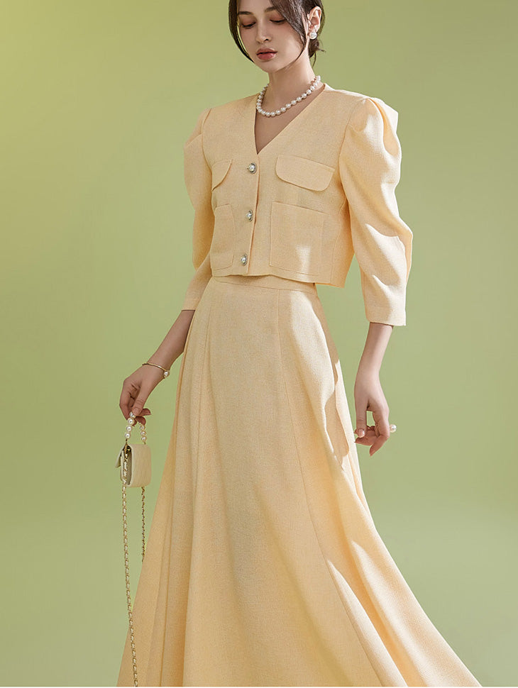 D4202 フレア薄手ツイードツーピース