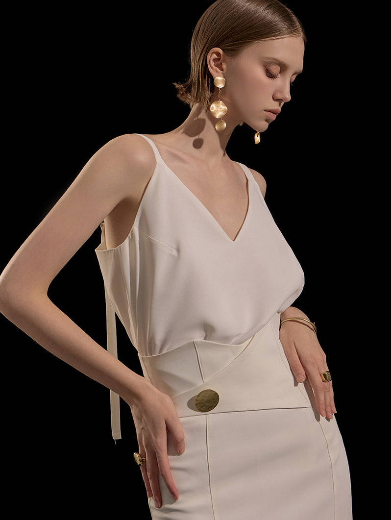 B9159 V领无袖衬衫