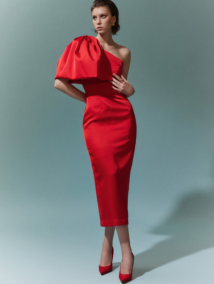 D9428 ワンショルダーリボンドレス