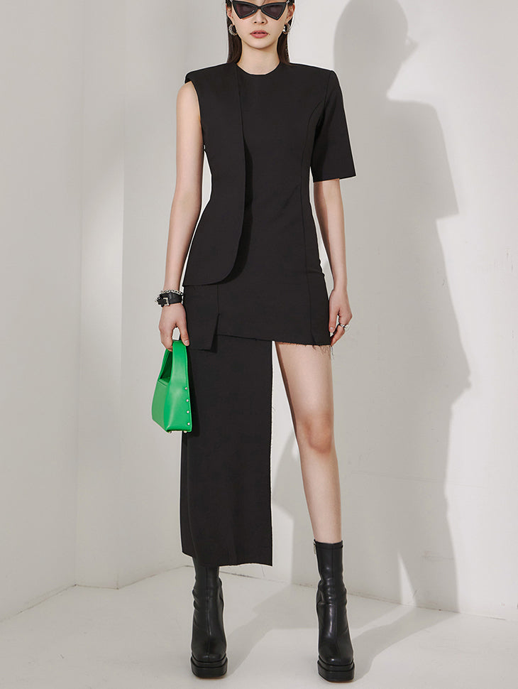 D9410 不平衡袖修身迷你连衣裙