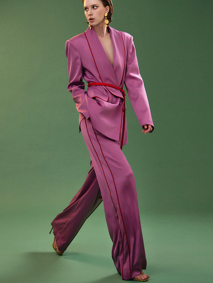 MBDTP010 サテンライン配色ダブルボタンジャケットスーツセット(ジャケットベルトセット)