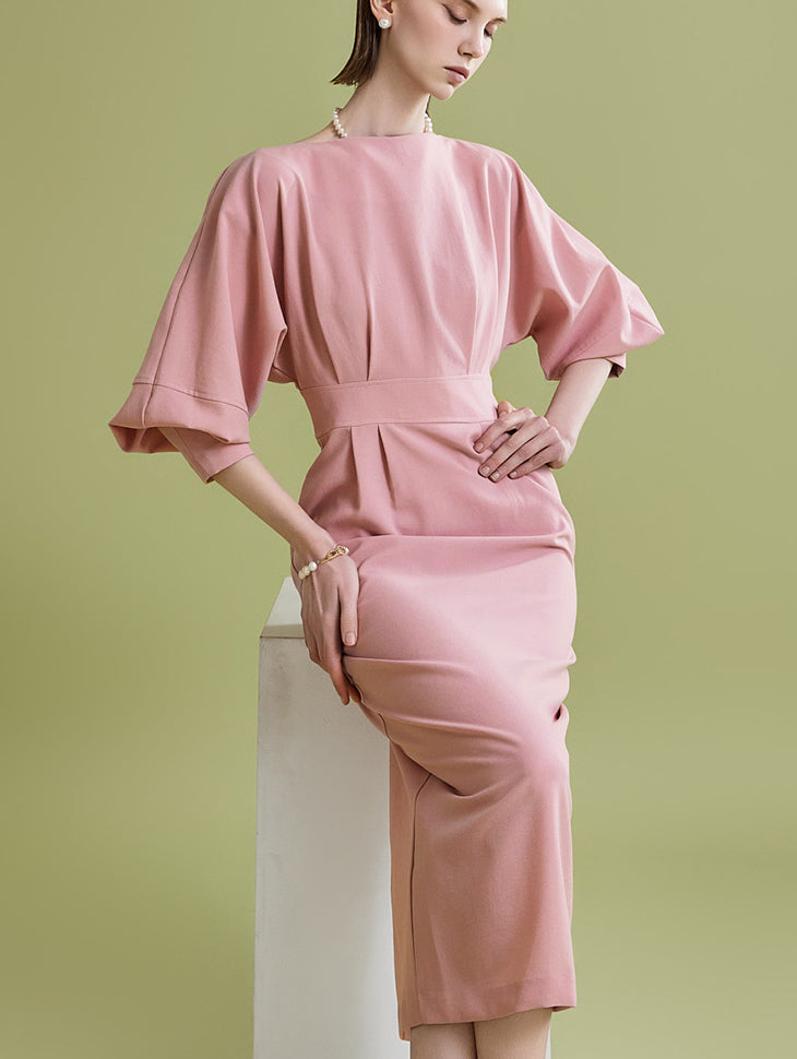 D4932 船领细褶连衣裙