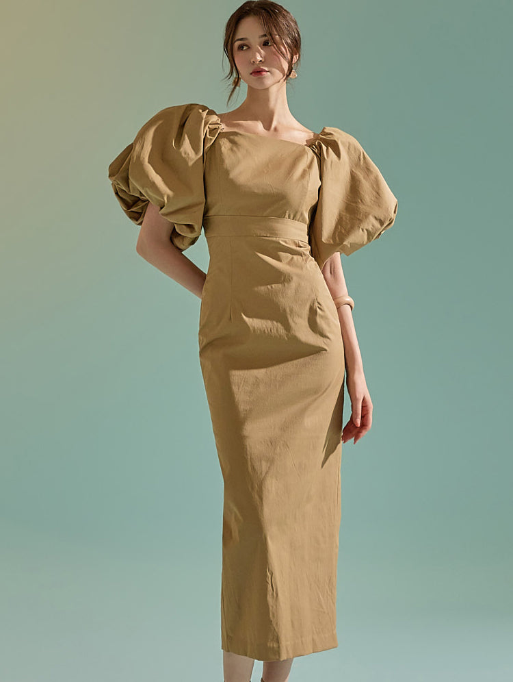 D9451 大泡泡袖中长连衣裙