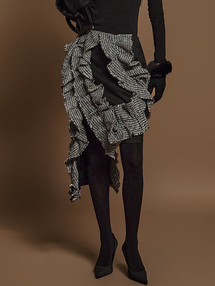 SK9259 荷叶边不对称半身裙