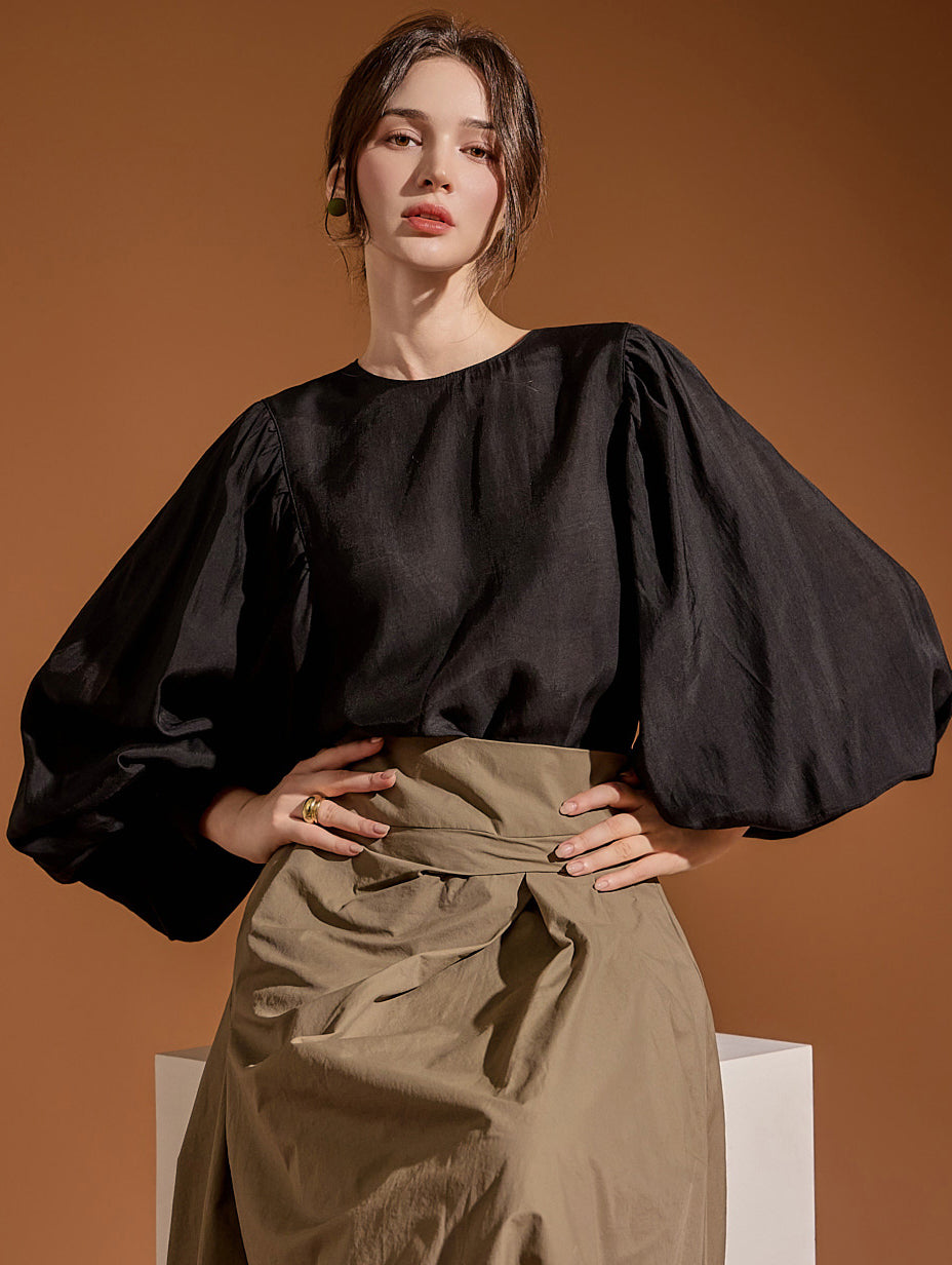 B2879 泡泡袖衬衫