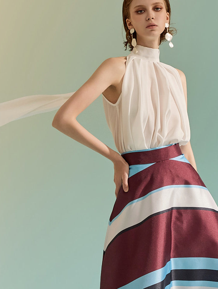 B9162 高领围巾无袖衬衫