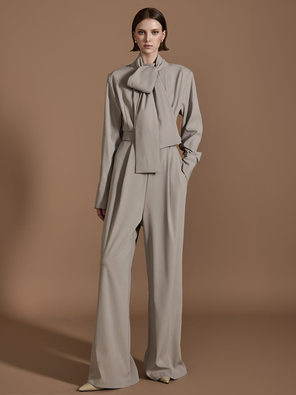 JS049 ピンタックジャンプスーツ ベルト付き