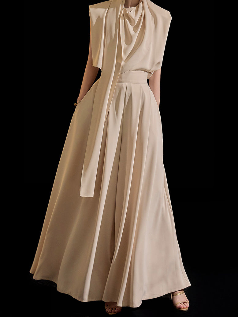 P9085 高腰细褶宽休闲裤